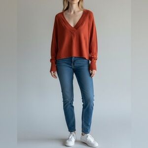 New Urban Outfitters Out From Under Vienna Deep V Neck Brick Red Sweater